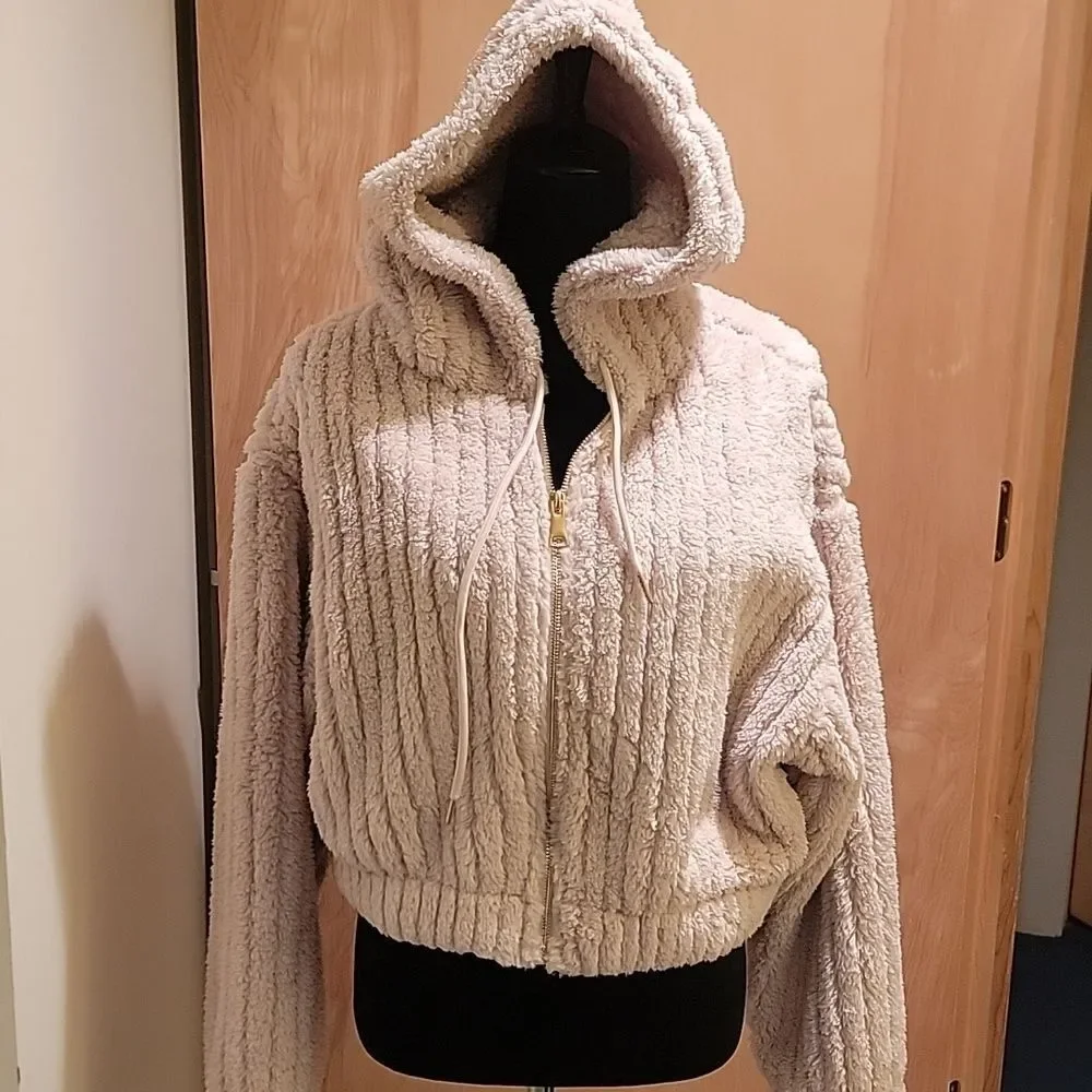 NWT Love Poem Cozy Cropped Cream Teddy Jacket for Women Sz L